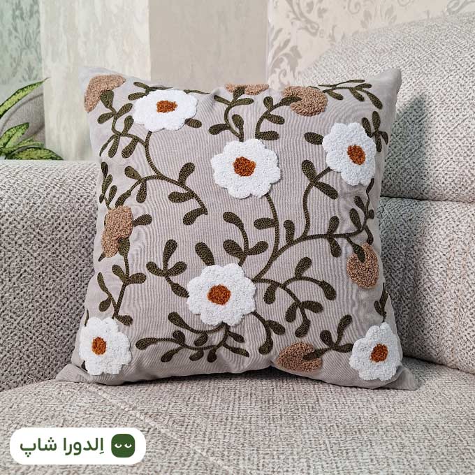 رویه کوسن کتان طرح شکوفه باران