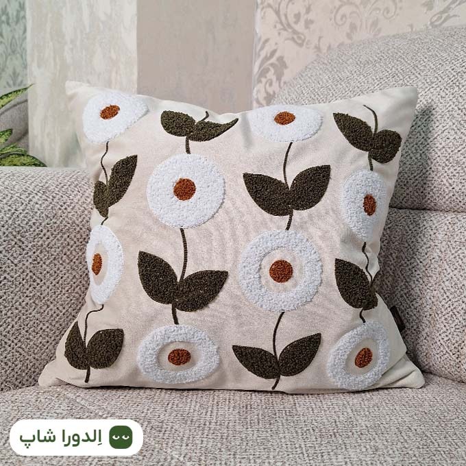 رویه کوسن مخمل طرح گل بابونه